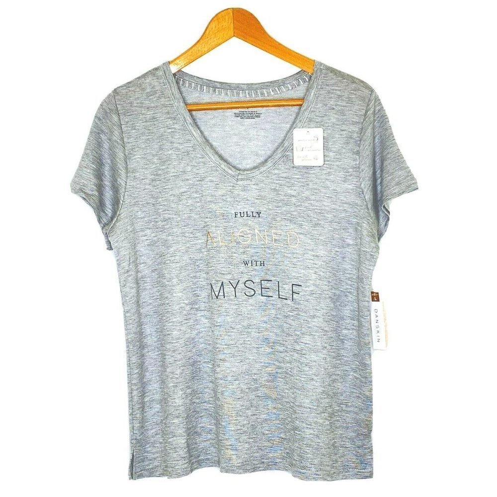 Danskin Large S/S V Neck Lounging T Shirt Top Gray Fully Aligned With My Myself